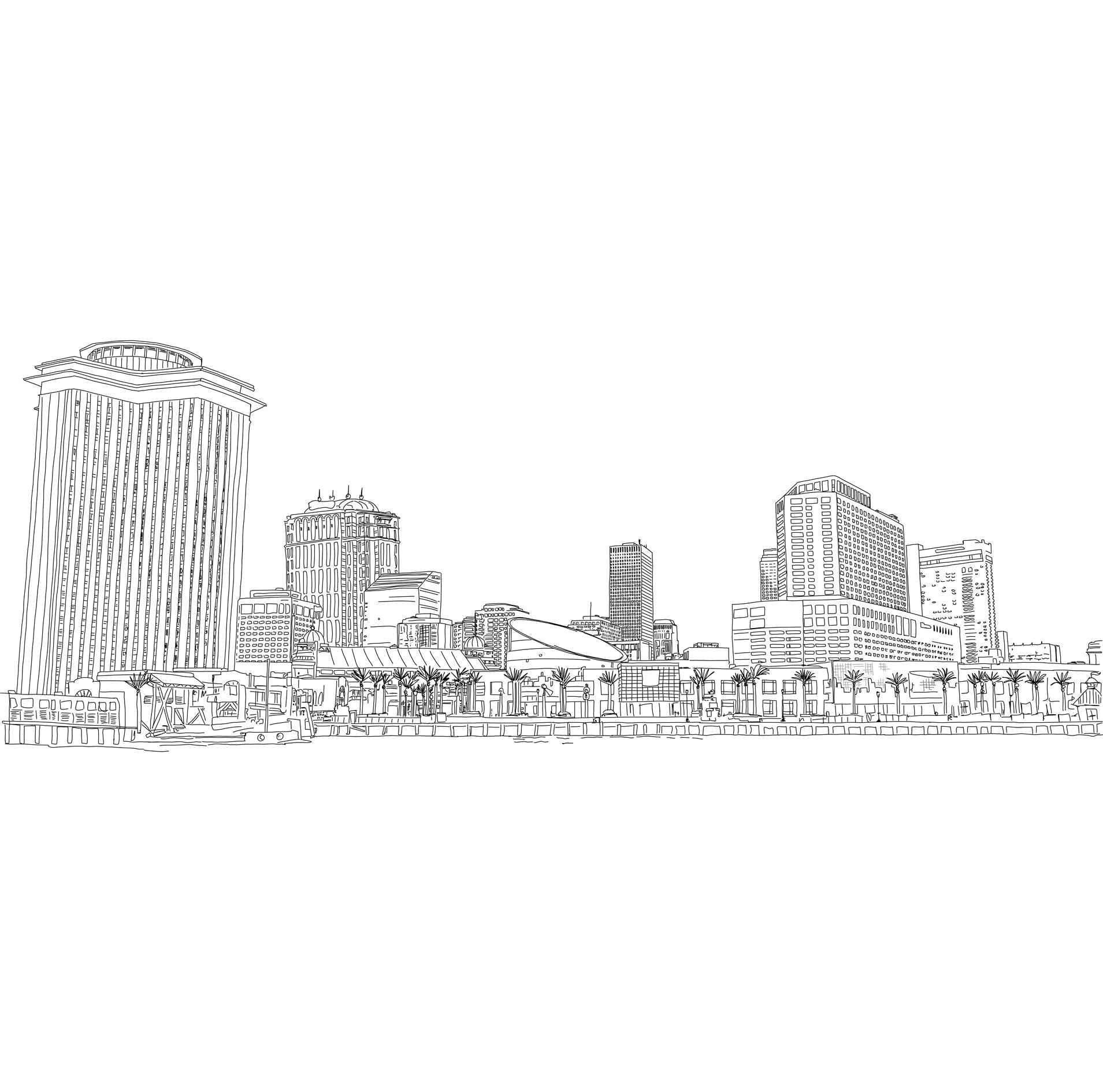 New Orleans Downtown Skyline Drawing Digital Art Print Download - Etsy