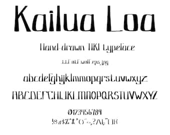 Font Kailua Loa, A Creative Typeface with Tiki, Polynesian, Hawaiian Style! This Cool Typeface is Hand Drawn With Vintage, Retro Tiki Style.
