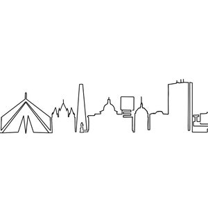 Boston Skyline Line Drawing, Simple Skyscraper Panoramic View. Cityscape Sketch. Hand Drawn Illustration. Digital Art Print Download.
