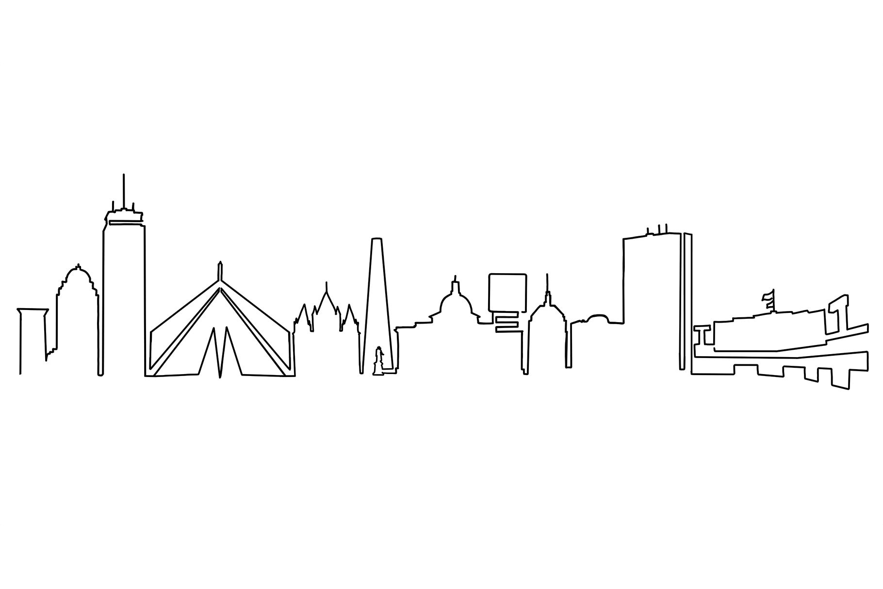 Boston Skyline Line Drawing Simple Skyscraper Panoramic View. Etsy