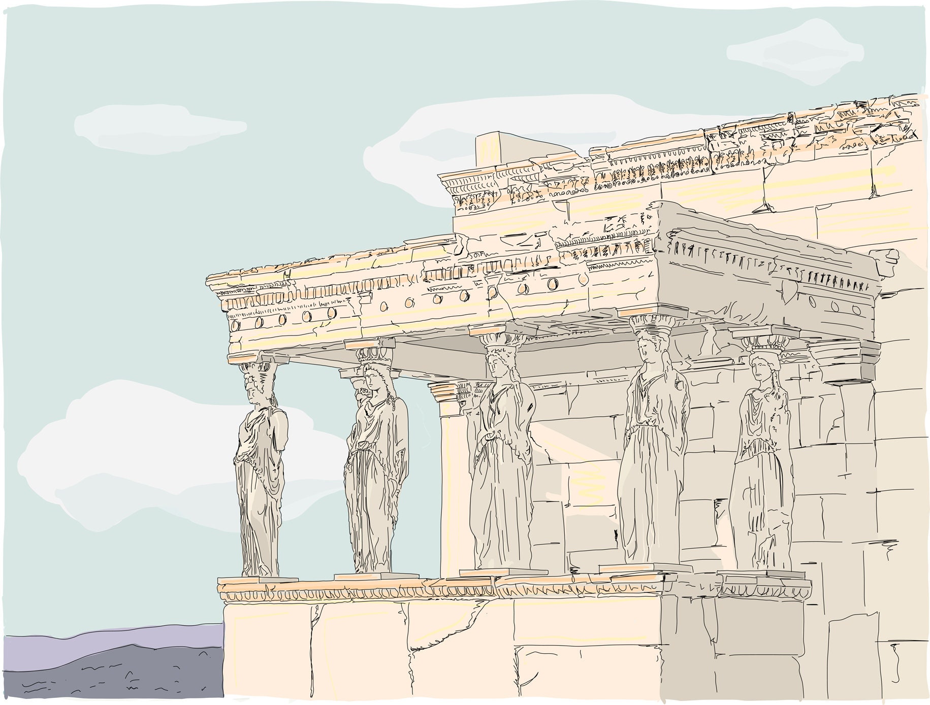 Athens acropolis greece vintage sketch, famous destination landmark, hand  drawn vector artwork. | CanStock