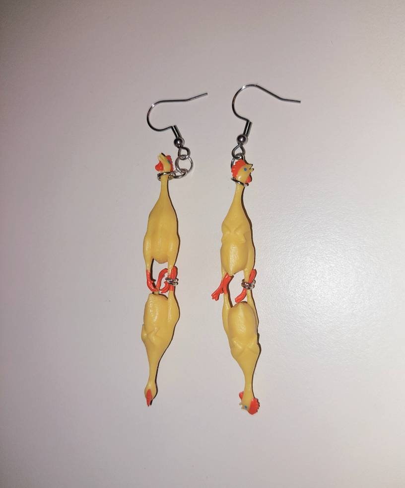 Double Mini Rubber Chicken Earrings Etsy