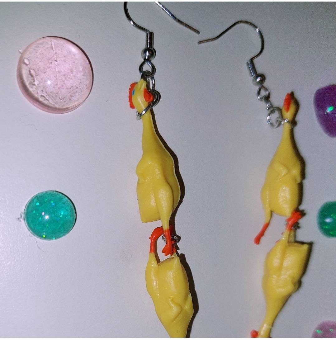 Double Mini Rubber Chicken Earrings Etsy