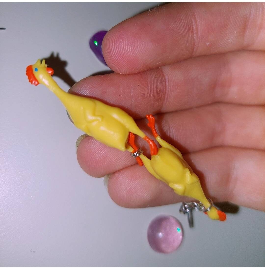 Double Mini Rubber Chicken Earrings Etsy
