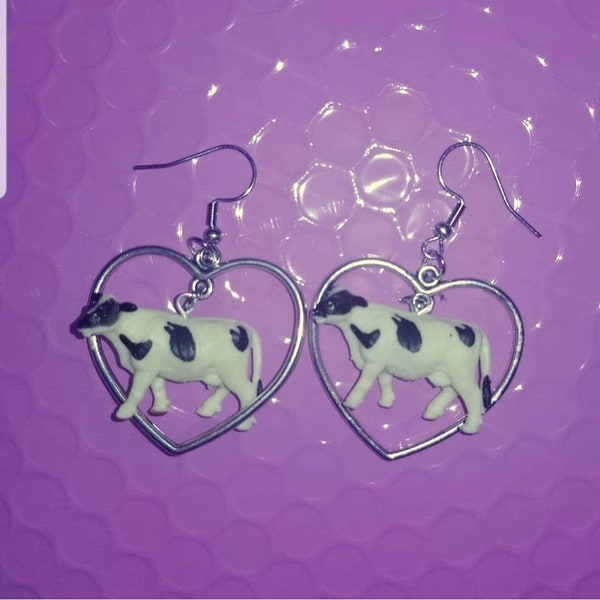 Cow in Heart Earrings