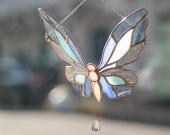 Ornamento in vetro colorato con farfalla blu chiaro Personalizza Personalizza