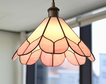 Lámpara colgante de pavo real rosa, vidrieras, iluminación de techo, pantalla personalizada