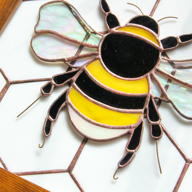 Bumble Bee houten opbergdoos met gebrandschilderd glas Aanpassen en personaliseren afbeelding 6