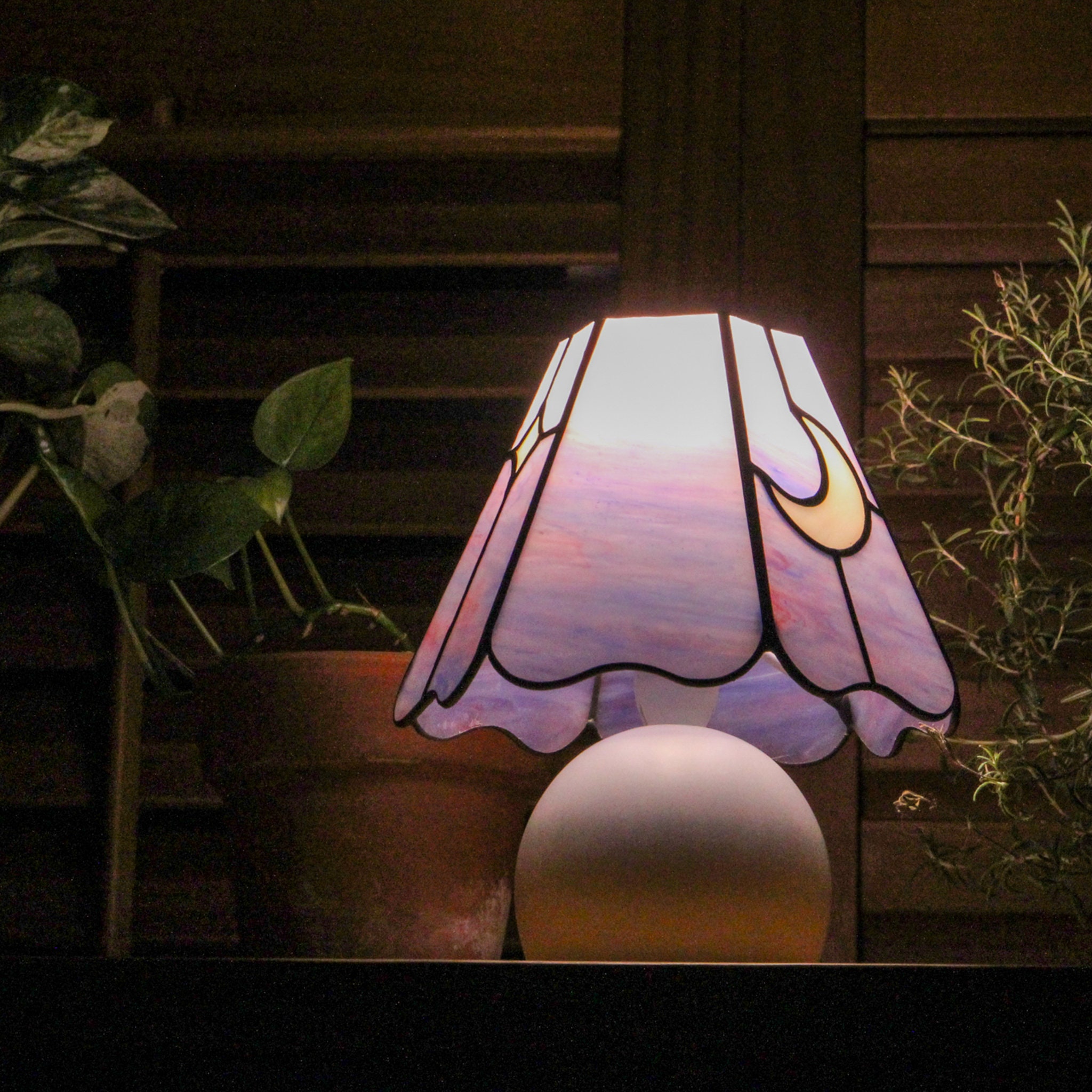 Moon Night Mushroom Stained Glass Lamp Etsy