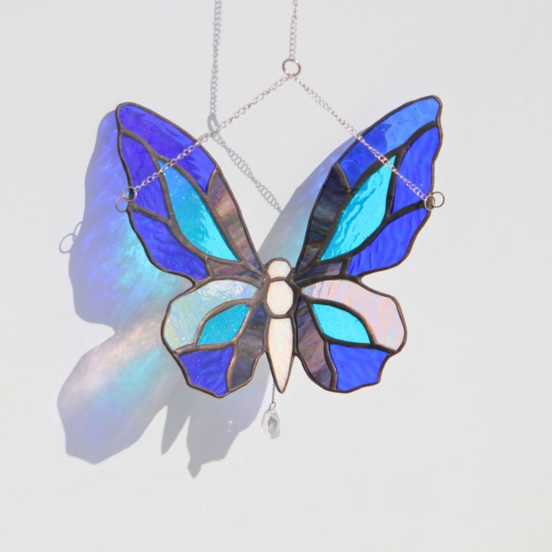 Adorno de vidriera de mariposa Morpho azul Personalizar Personalizar imagen 1