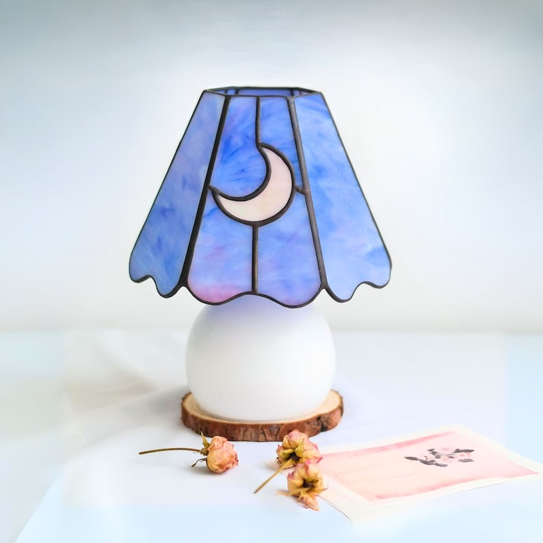 Moon night mushroom stained glass lamp image 1