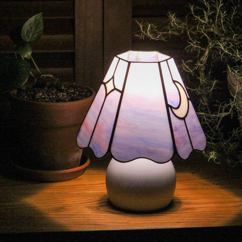 Moon night mushroom stained glass lamp image 5