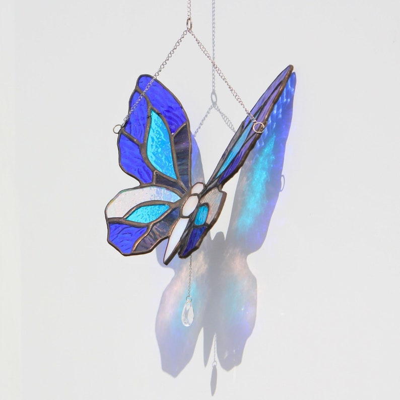 Adorno de vidriera de mariposa Morpho azul Personalizar Personalizar imagen 2