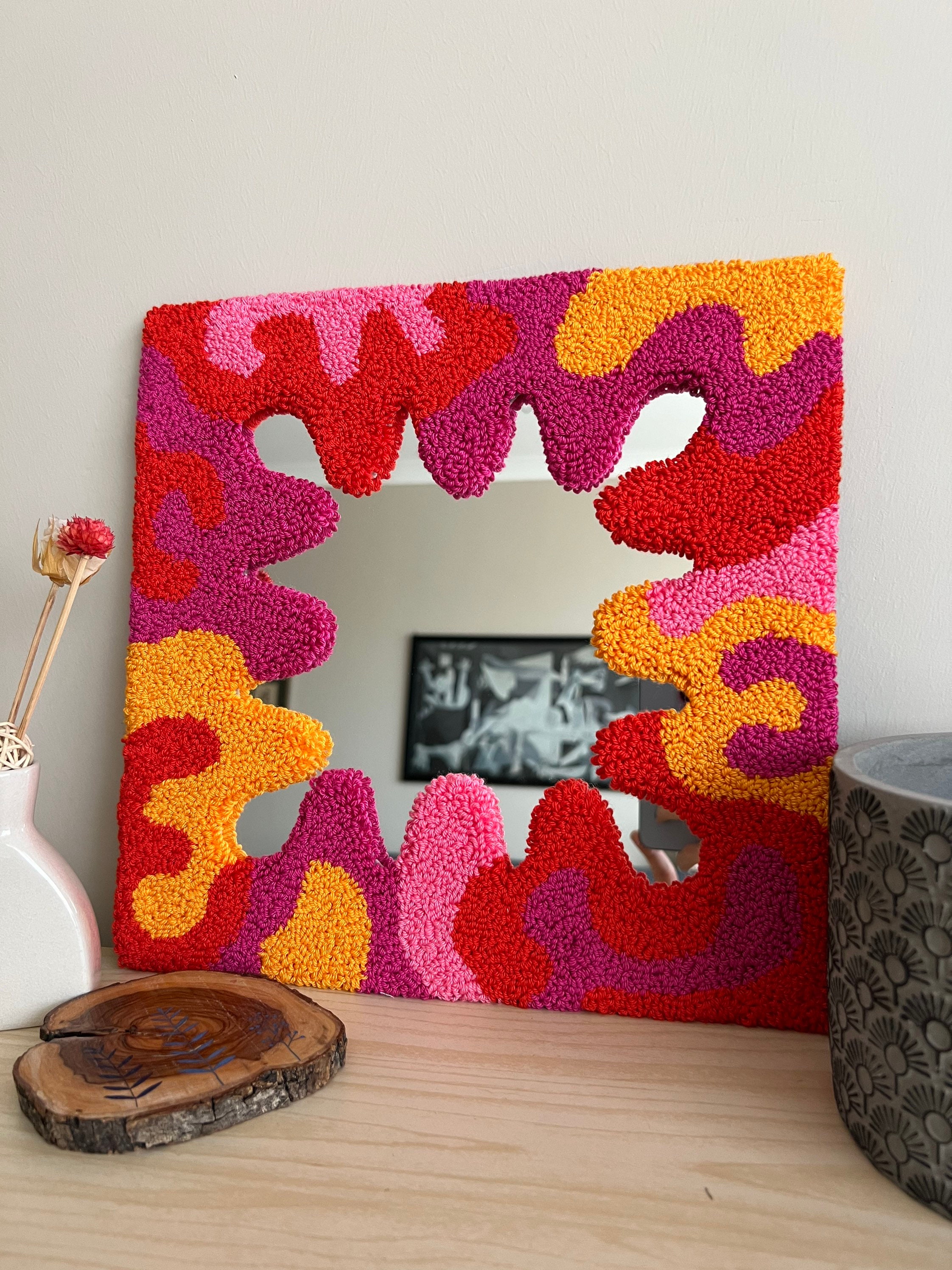 Wavy Colorful Tufted Mirror - Punch Needle Wall & Table Decor - Etsy