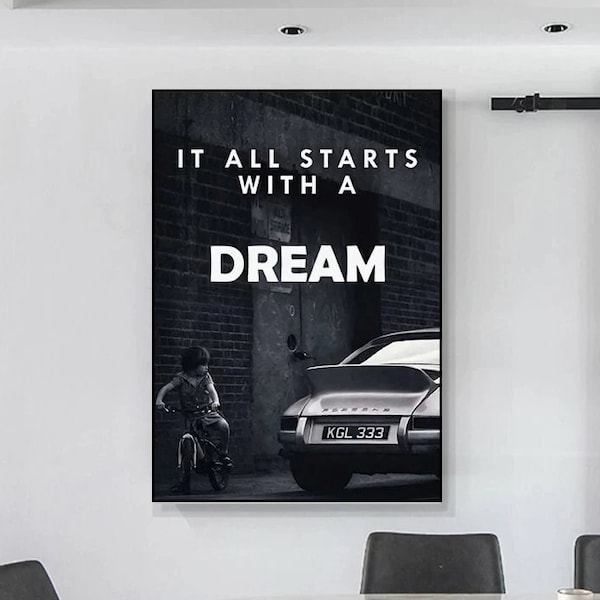 Decoration for Home Poster Black and White it All Starts with a Dream Canvas Painting Room Wall Decor Art Prints Frameless