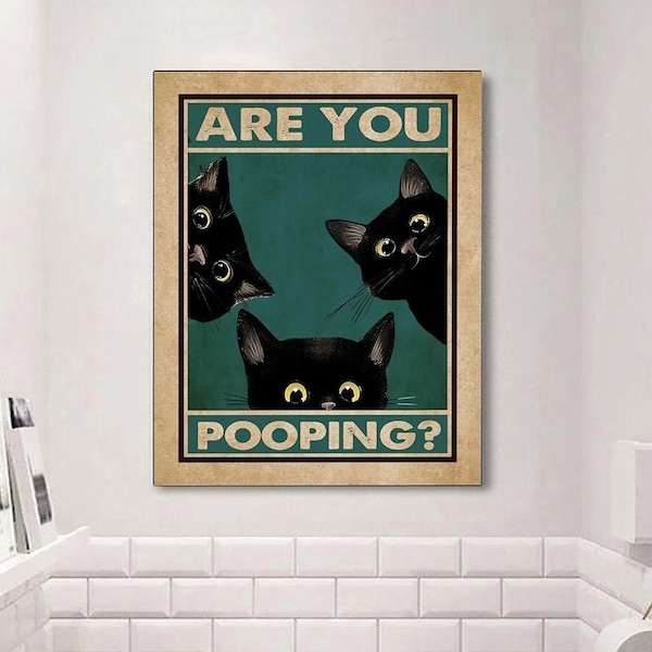 Funny Bathroom Art Cat Canvases - Etsy