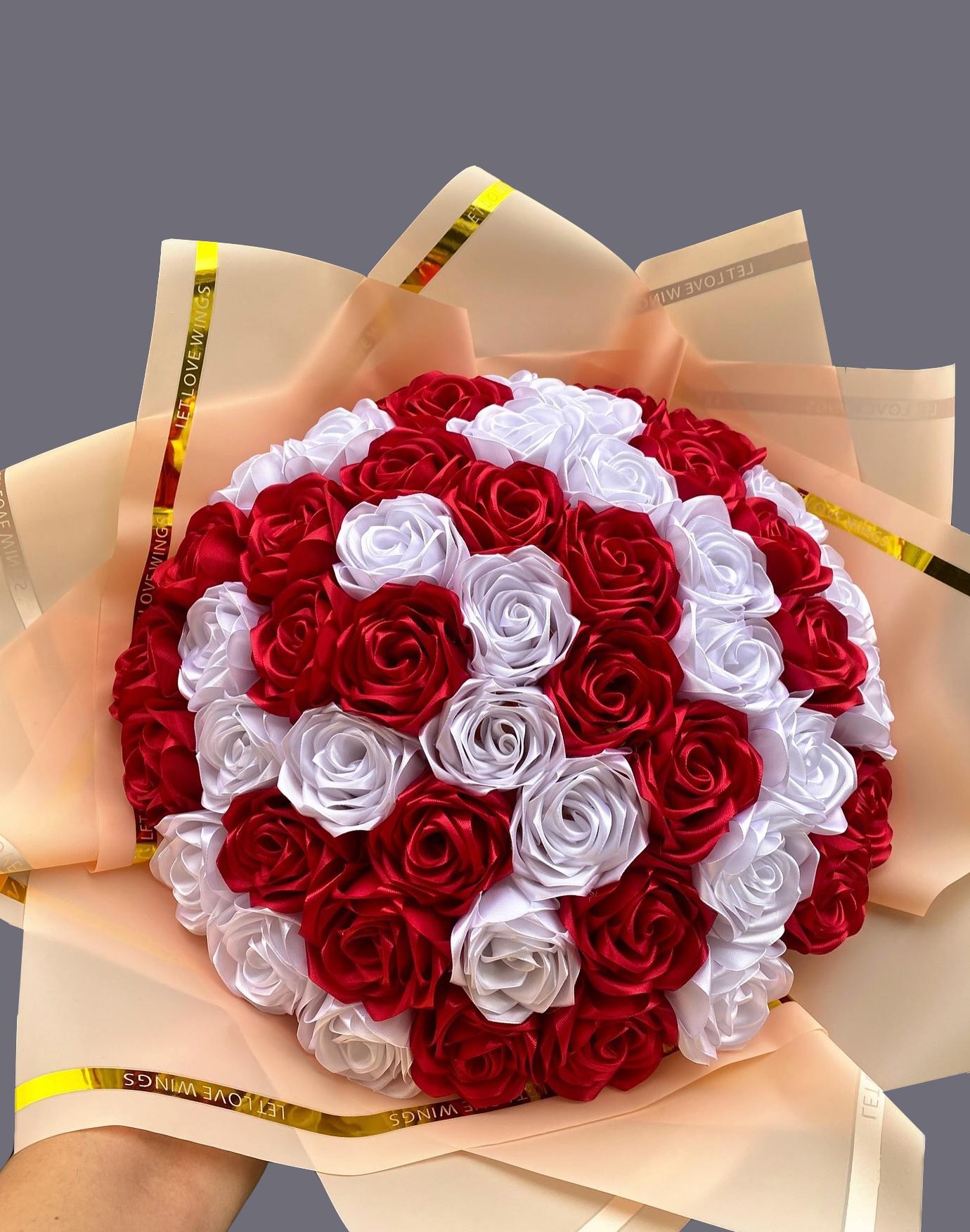 Red and White Bouquet Eternal Roses, Holiday Gifts Flower Bouquet