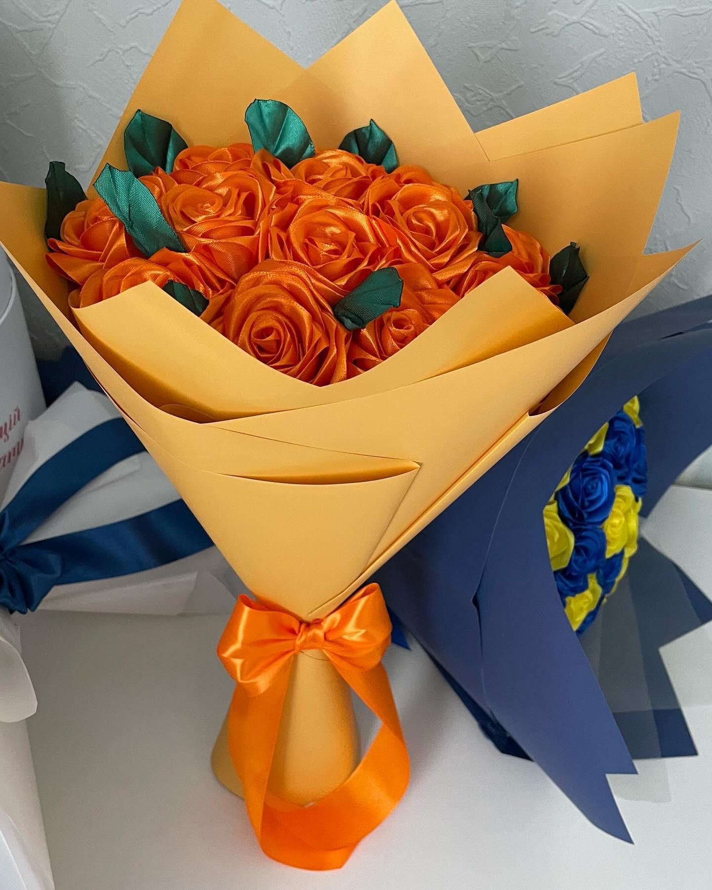 Orange Bouquet Eternal Roses, Holiday Gifts Flower Bouquet 