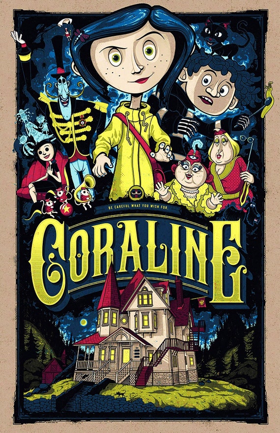 Coraline 2009 Movie Poster Print Wall Art Decor, Stop-Motion Animated  Horror Film Original Print Best Decor Interior