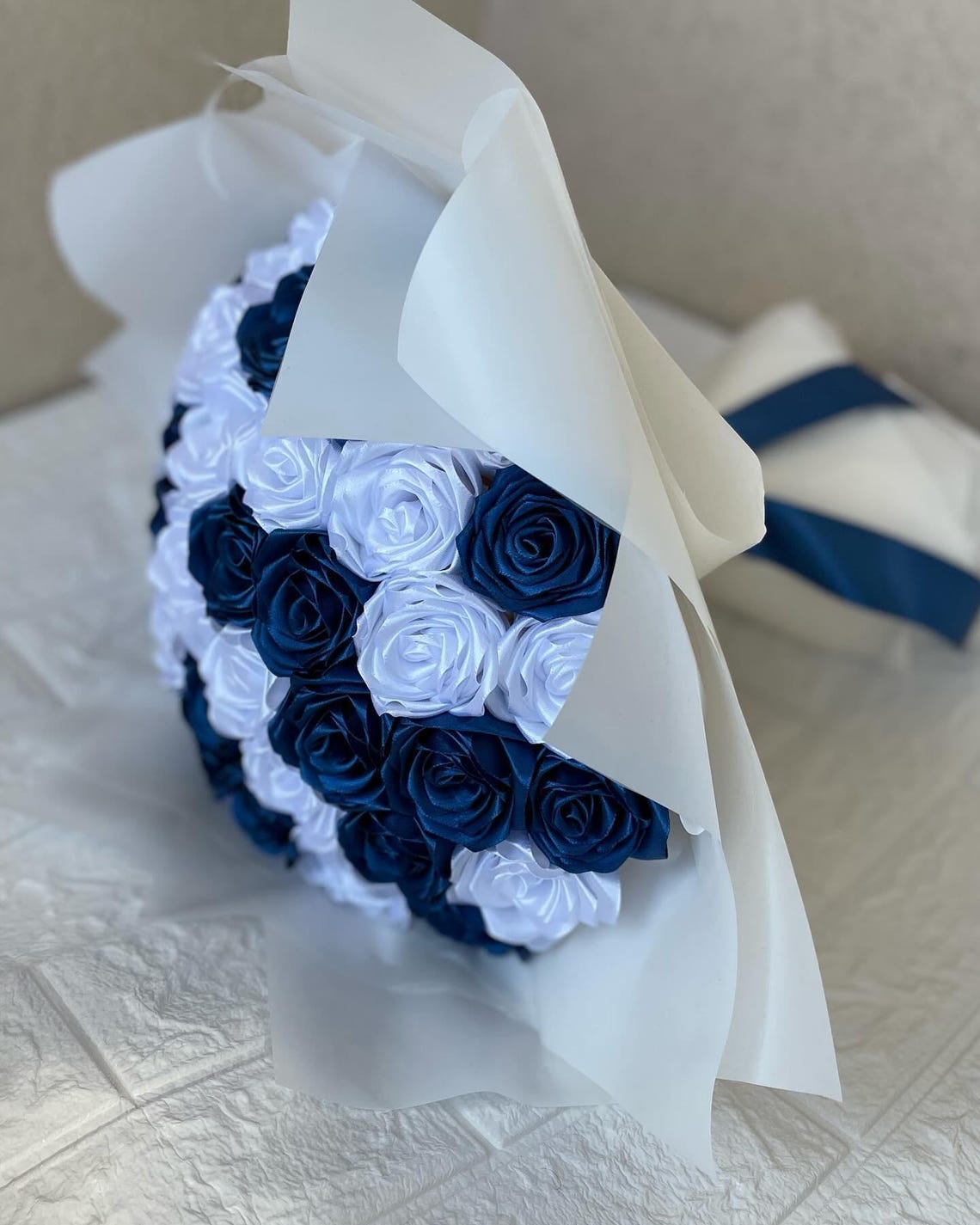 White and Blue Bouquet Eternal Roses, Holiday Gifts Flower Bouquet ...