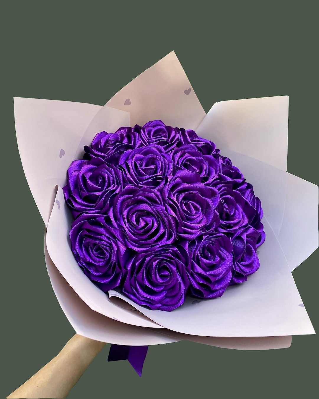 Purple Bouquet Eternal Roses With Glitter, Handmade Artificial Flower