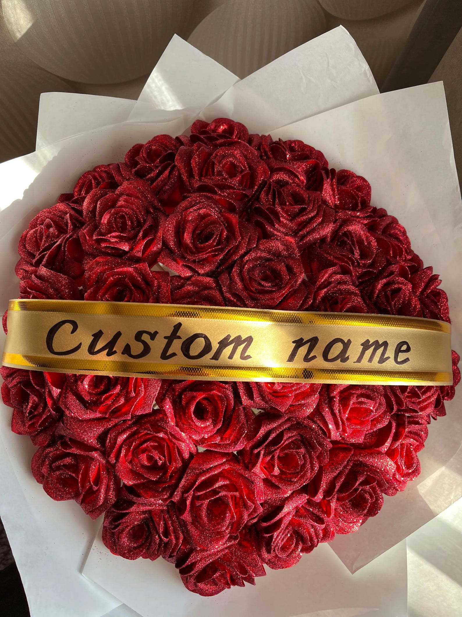 Red Roses Custom Custom Order, Red Bouquet Satin Roses, Personalized Text or Topper ...