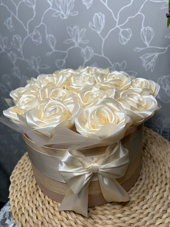 10 Pack 60mm 3D Rose Bud Satin Ribbon Bows - Handmade Eco Gift Decorations