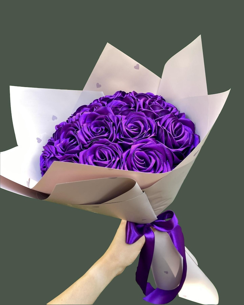 Purple Bouquet Eternal Roses With Glitter, Handmade Artificial Flower