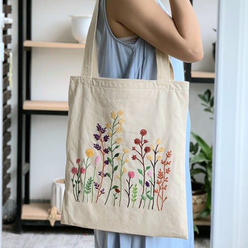 Embroidered Canvas Tote Bag Floral Women Shopper Bag Floral - Etsy