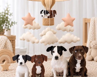 Custom Dog Mobile, Hot Air Balloon Baby Mobile, Personalized Dog Mobile Nursery, Dog Nursery Decor, Puppy Baby Mobile