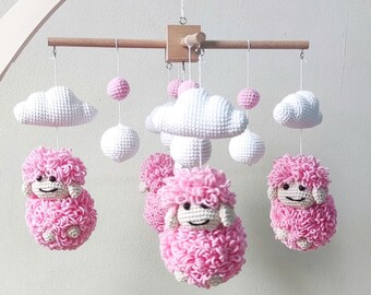 Sheep Baby Mobile, Sheep Nursery Decor, Crochet Lamb Baby Nursery, Baby Shower's Gift