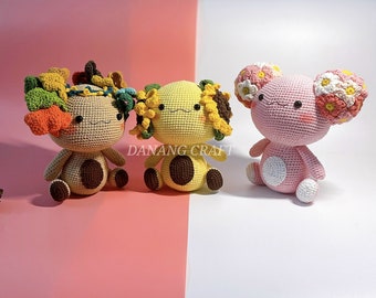 Crochet Axolotl Plush, Amigurumi Axolotl, Axolotl Stuffed Animal, Sunflower Plush, Axolotl Doll, Sunflower Axolotl, Sakura Crochet Doll