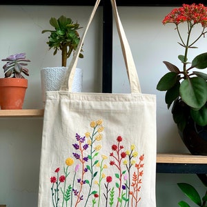 Embroidered Canvas Tote Bag, Floral Women Shopper Bag, Floral Canvas ...