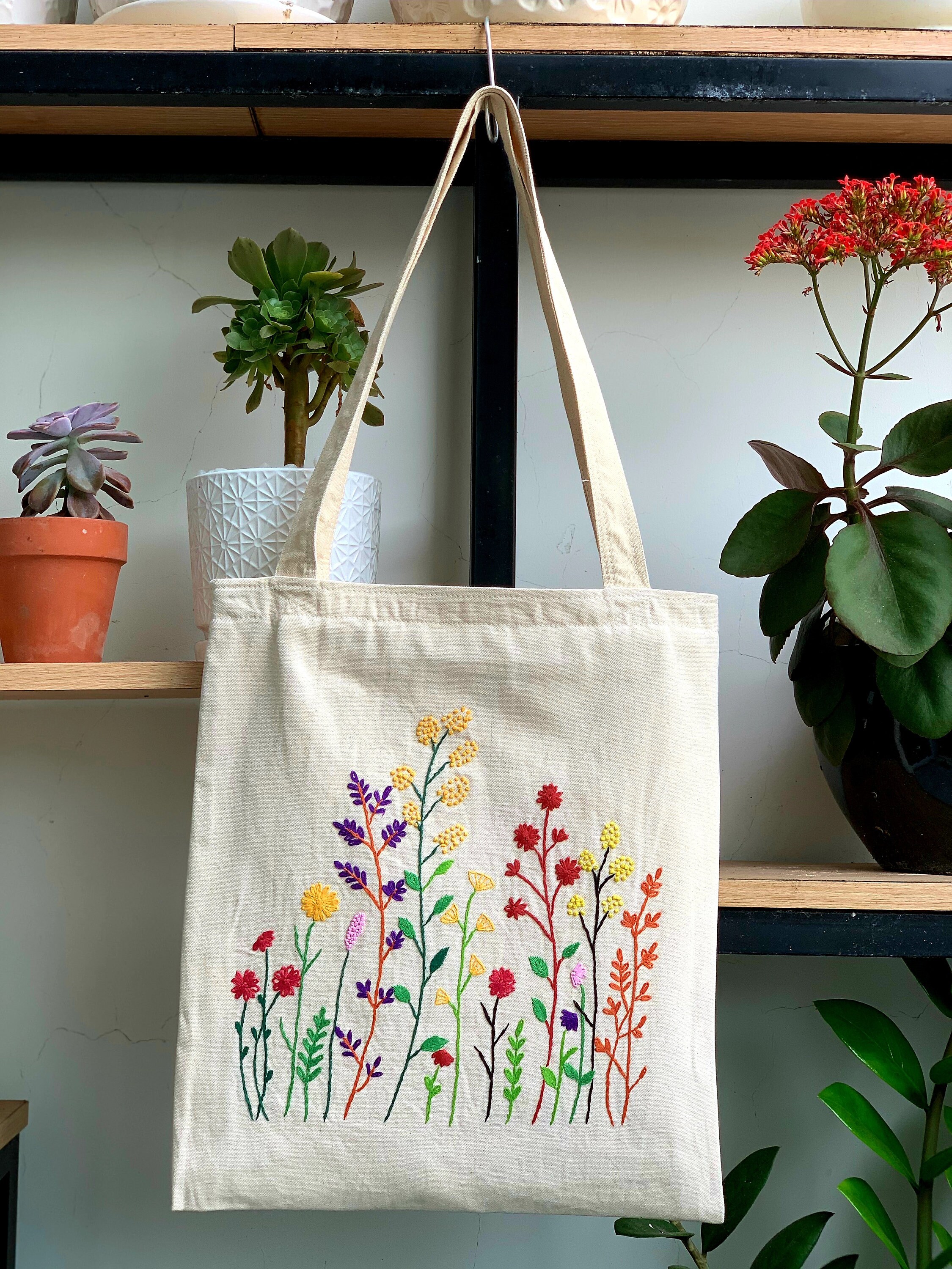 Embroidered Flowers Tote Bag - Yad LaKashish