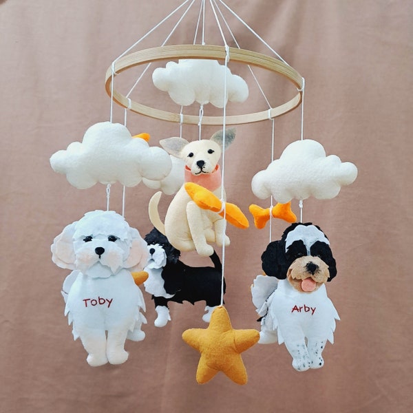 Móvil de perro personalizado para bebé, móvil de cachorro para bebé, regalo bonito para amantes de los perros y bebés.
