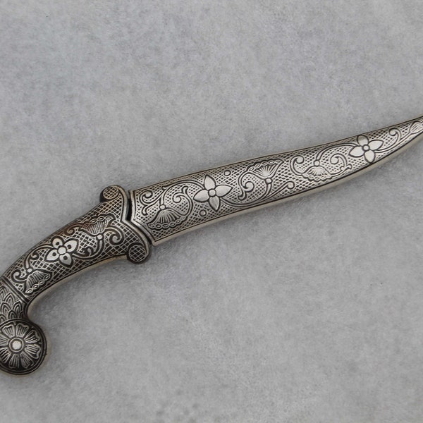 old Vintage indo-Persian silver damascened dagger khanjar knife parrot head handle wedding gift, birthday gift articles
