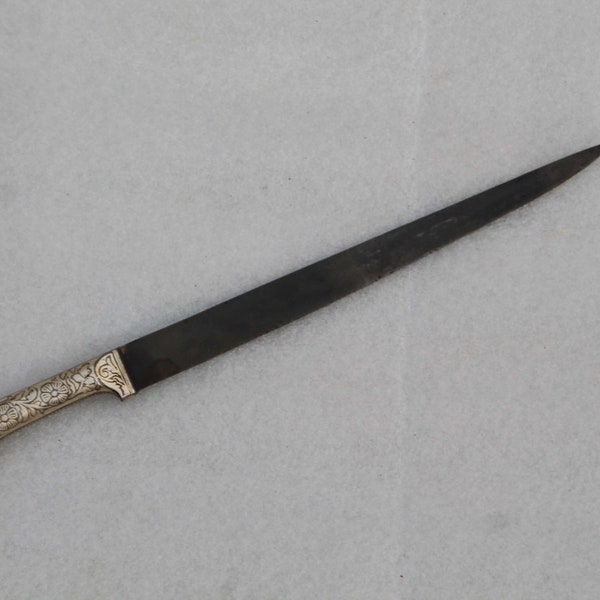 mughal indo-Persian silver inlaid straight old blade kard dagger khanjar knife iron handle no Khyber dagger knife