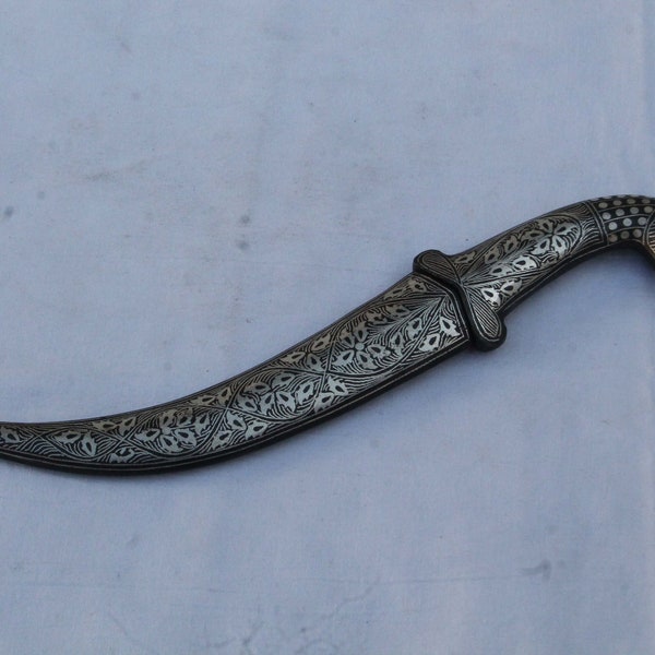 Fine Vintage Maughal  silver inlaid wedding dagger khanjar knife parrot head handle gift articles