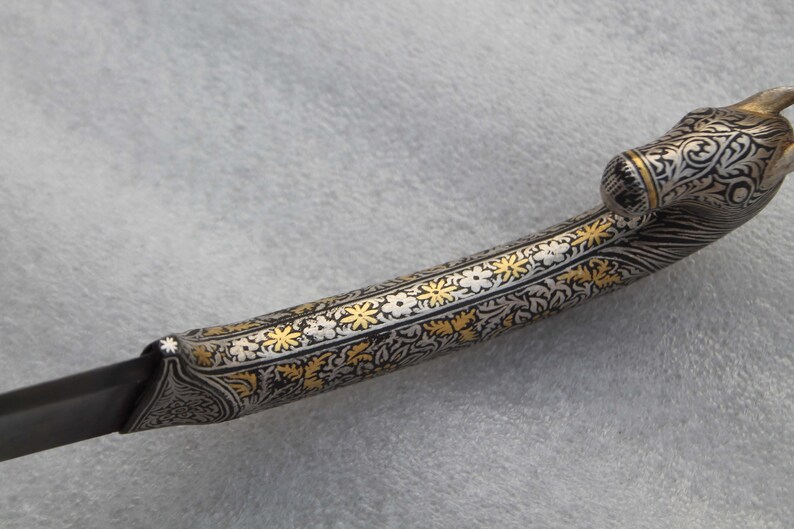 Old Vintage Mughal Indo Persian Gold & Silver Damascened Dagger ...