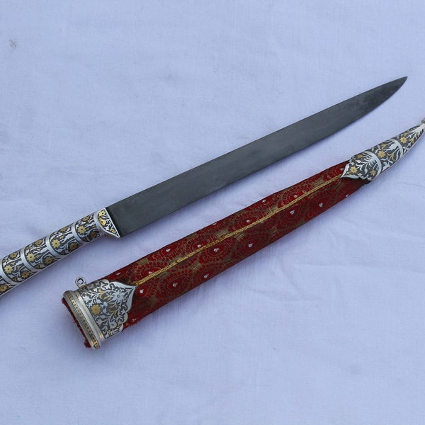 Indo-Persian Mughal islamic gold & silver damascened kard dagger khanjar knife no khyber knife