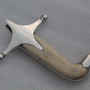 Antique Mughal Silver Gilt Sword Hilt: Islamic Ottoman Shamshir Karabela with Bone Grip