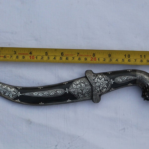 old Vintage Maughal Indo-Persian silver inlaid dagger khanjar knife lion head handle wedding gift articles