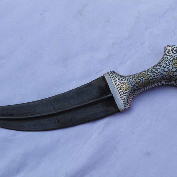 old vintage Mughal ottoman Islamic gold and silver inlay jambiya dagger khanjar knife no shamshir