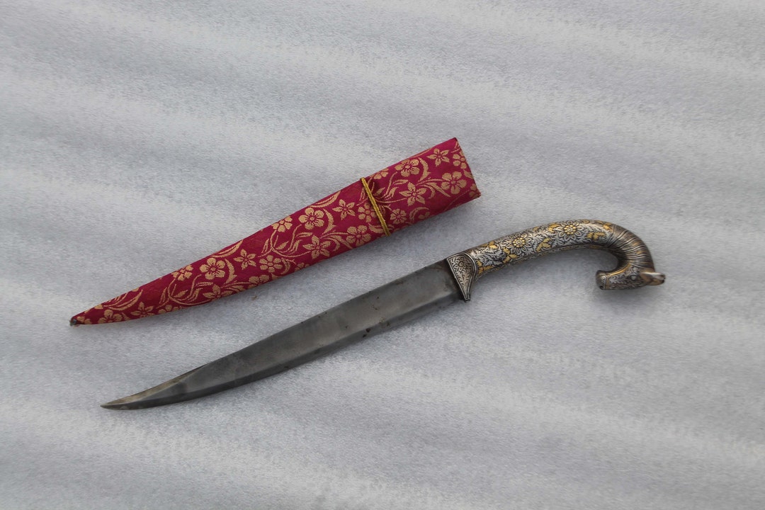 Old Vintage Mughal Indo Persian Gold & Silver Damascened Dagger ...