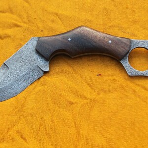 custom Hand-forged Damascus steel hunting knife single edge brown wood handle grip