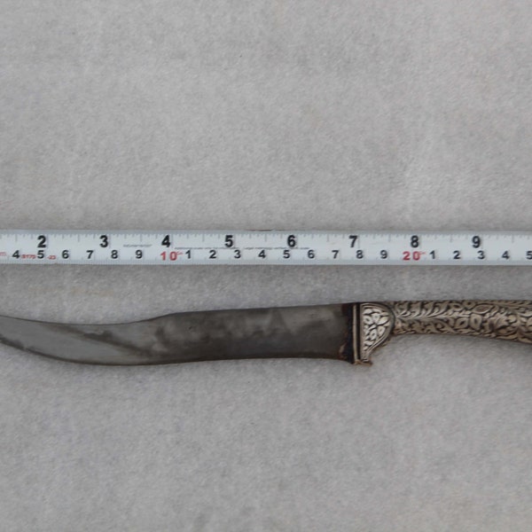 mughal indo-Persian silver inlaid kard dagger khanjar knife iron handle mughal calligraphy no Khyber dagger knife