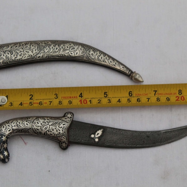 Old Vintage Maughal Indo-Persian silver inlaid dagger khanjar knife horse head handle gift articles