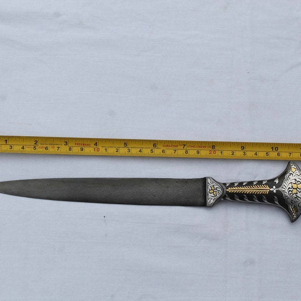 old vintage Mughal islamic Indo-Persian gold & silver damascened  khanjar knife  jambiya handle