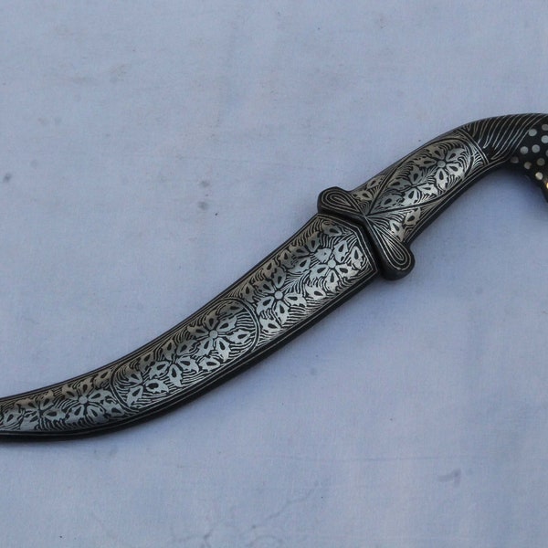 old Vintage Maughal  Islamic silver inlaid wedding dagger khanjar knife horse head handle gift articles purpose