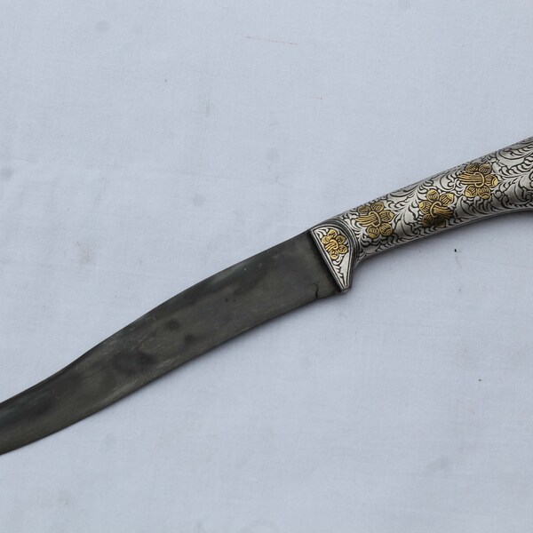 vintage Indo-Persian Mughal islamic gold & silver damascened peshkabz dagger khanjar knife no khyber knife